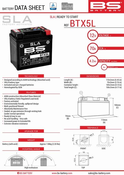 JET 50 (2007 - 2016) btx5l/btz6s battery | BS BATTERY