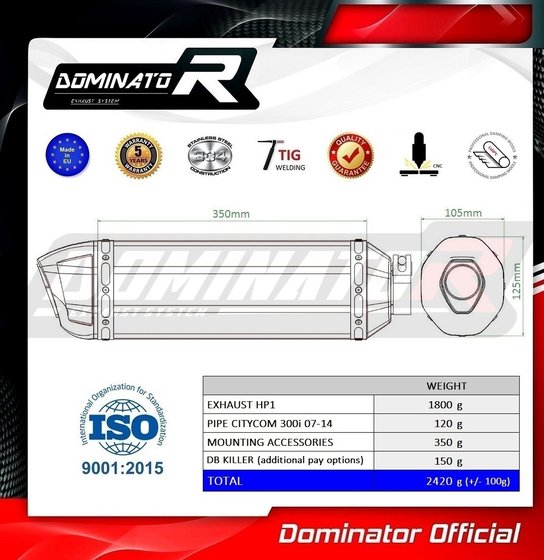 CITYCOM 300 (2007 - 2014) exhaust silencer hp1 | Dominator